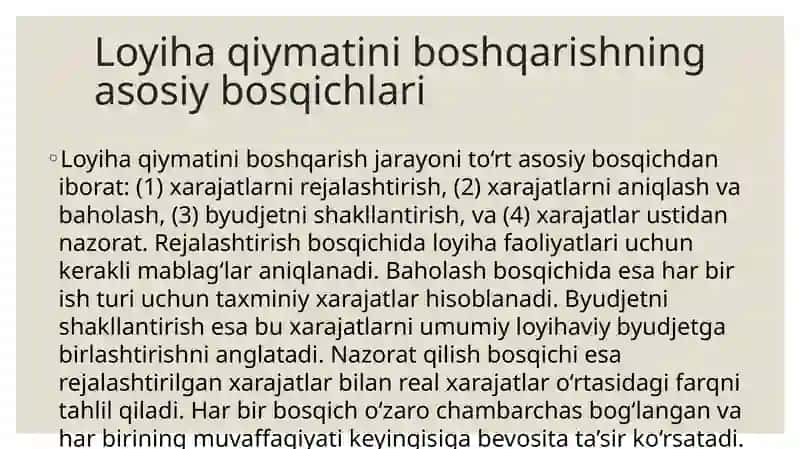 LOYIHA QIYMATINI BOSHQARISH 3