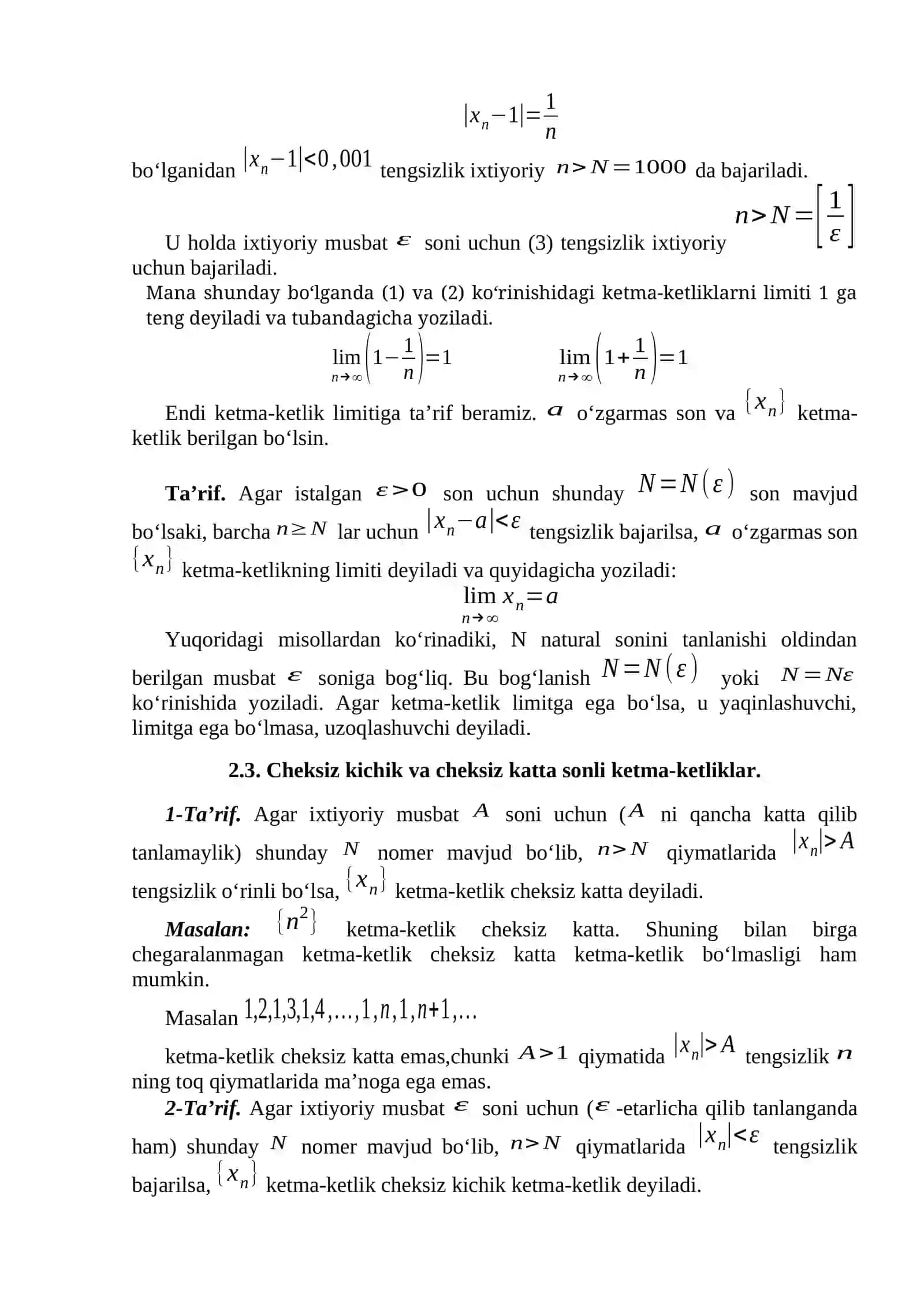 Sonli ketma-ketliklar. Ketma-ketliklar limiti va uning xossalari 3