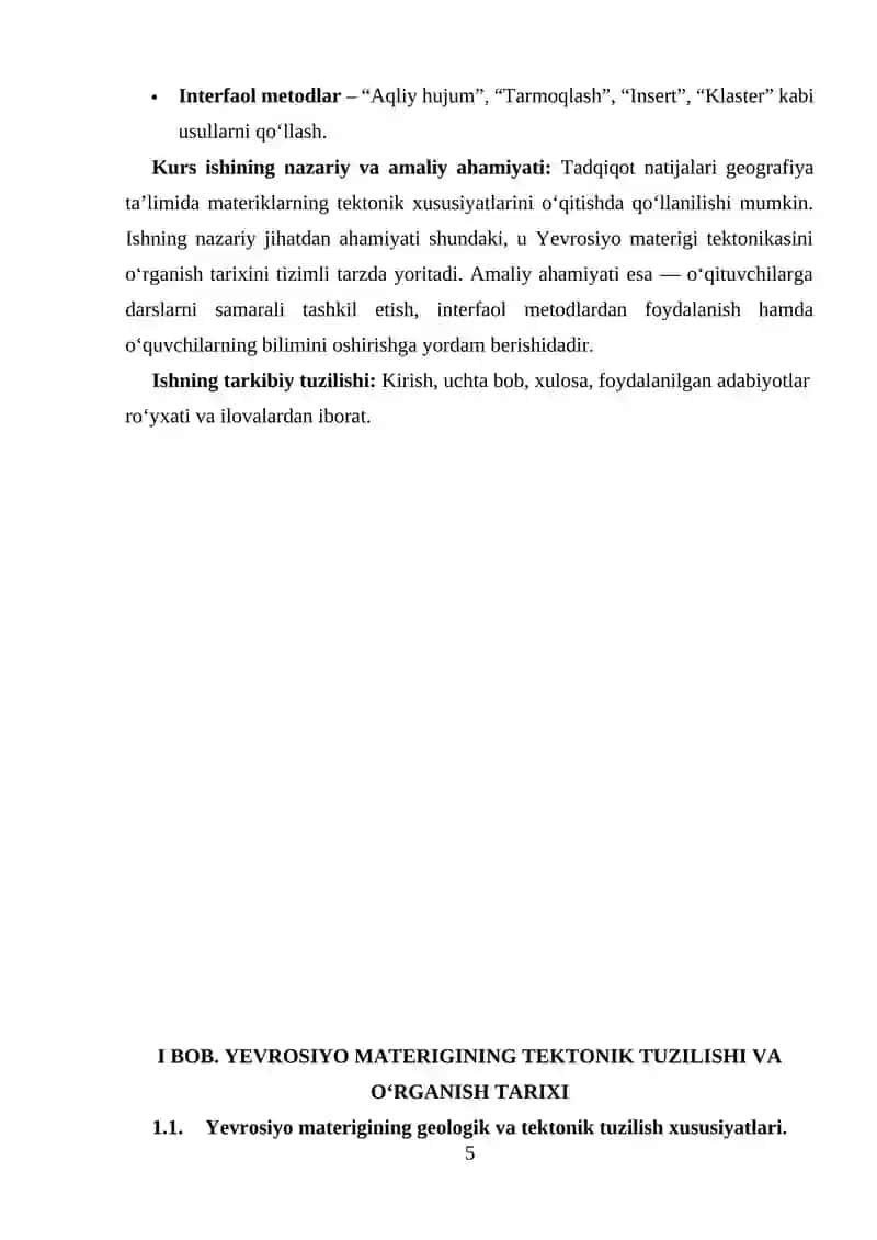 Yevrosiyo materigi tektonikasi, o’rganish tarixi mavzusini o’qitish metodikasi 3
