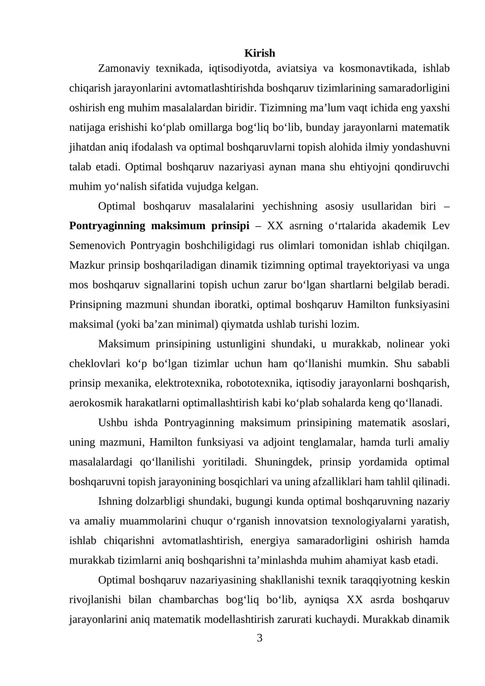 Pontryaginning maksimum prinsipi nazariy asoslari va qo‘llanilish sohalari 3