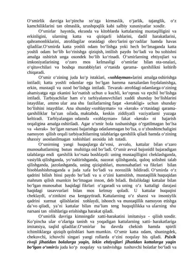 O’SMIRLIK DAVRI. O’SPIRINLIK DAVRI. YETUKLIK DAVRI PSIXOLOGIYASI 3