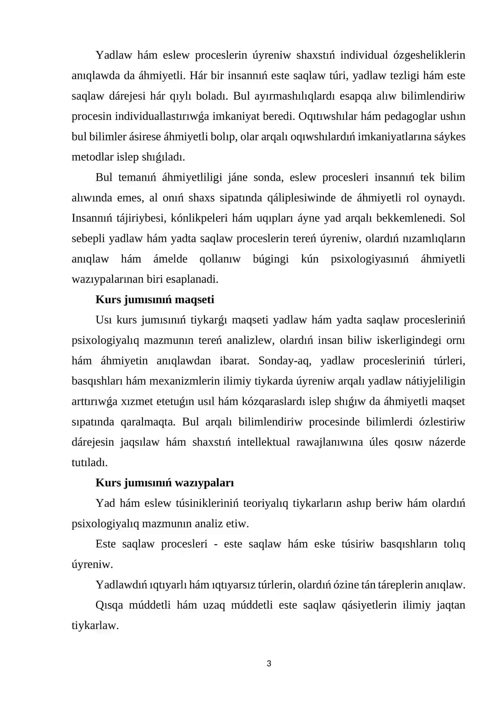 YAD HÁM ESLEW PROCESLERINIŃ PSIXOLOGIYALIQ TIYKARLARI 3
