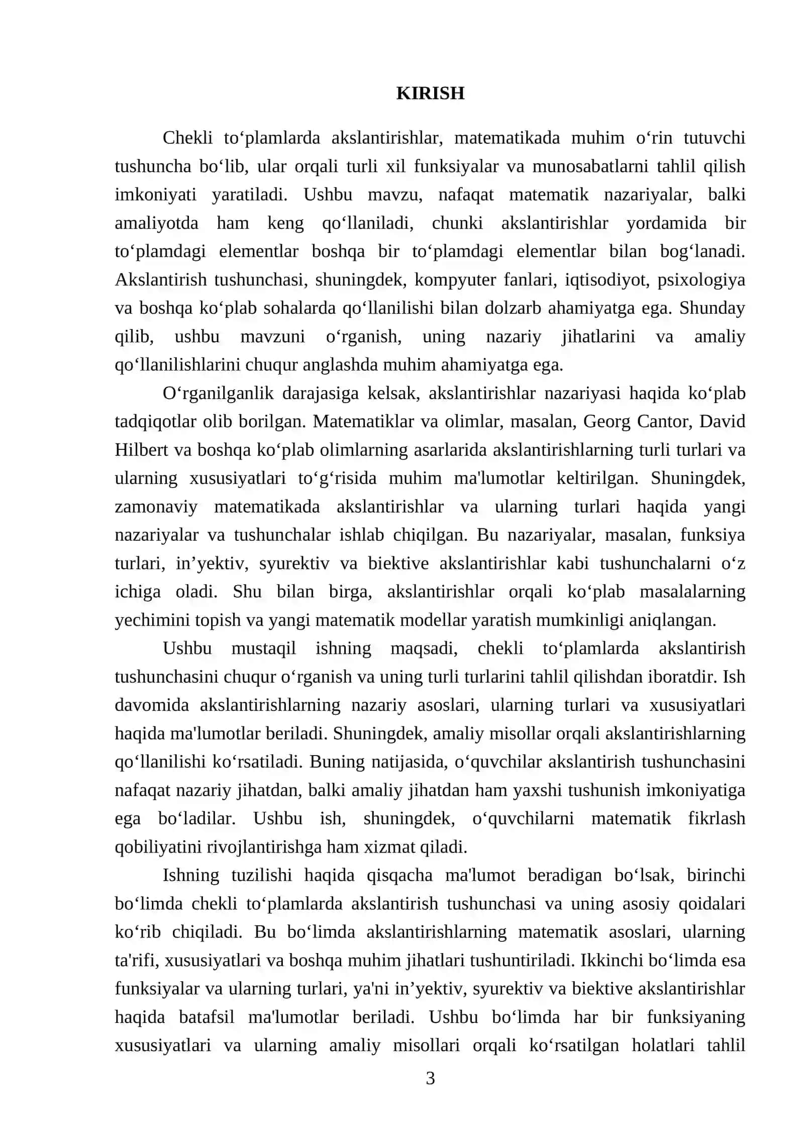 Chekli to‘plamlarda akslantirishlar. Funksiya turlari 3