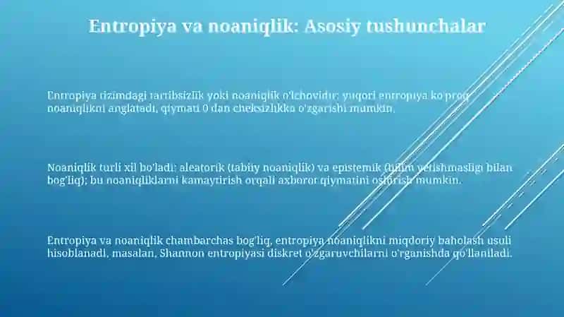 Entropiya, noaniqlik va axborot miqdorini baholash nazariyasi 3