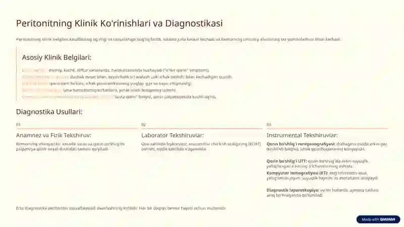 Peritonitlar va Ichak Oqmalari: Diagnostika va Davolash 3