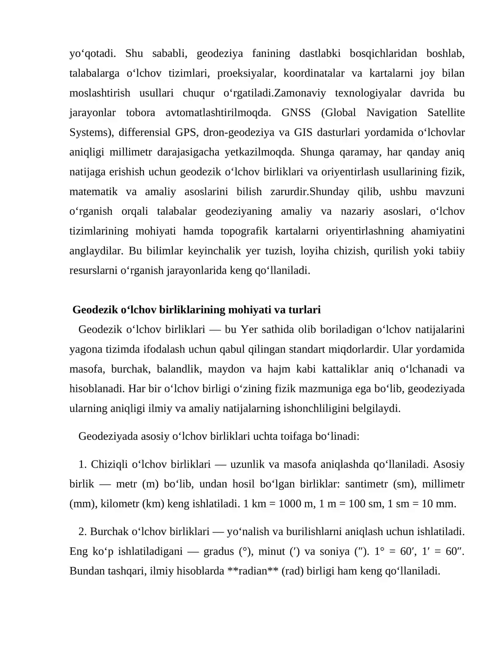 Geodeziyada qo‘llaniladigan o‘lchov birliklari va topografik kartalarni oriyentirlash 3