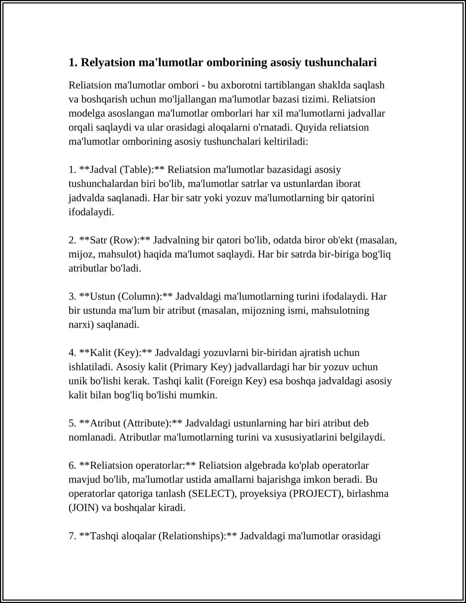 RELYATSION MA'LUMOTLAR OMBORINI DASTURLASH TEXNOLOGIYALARI 3