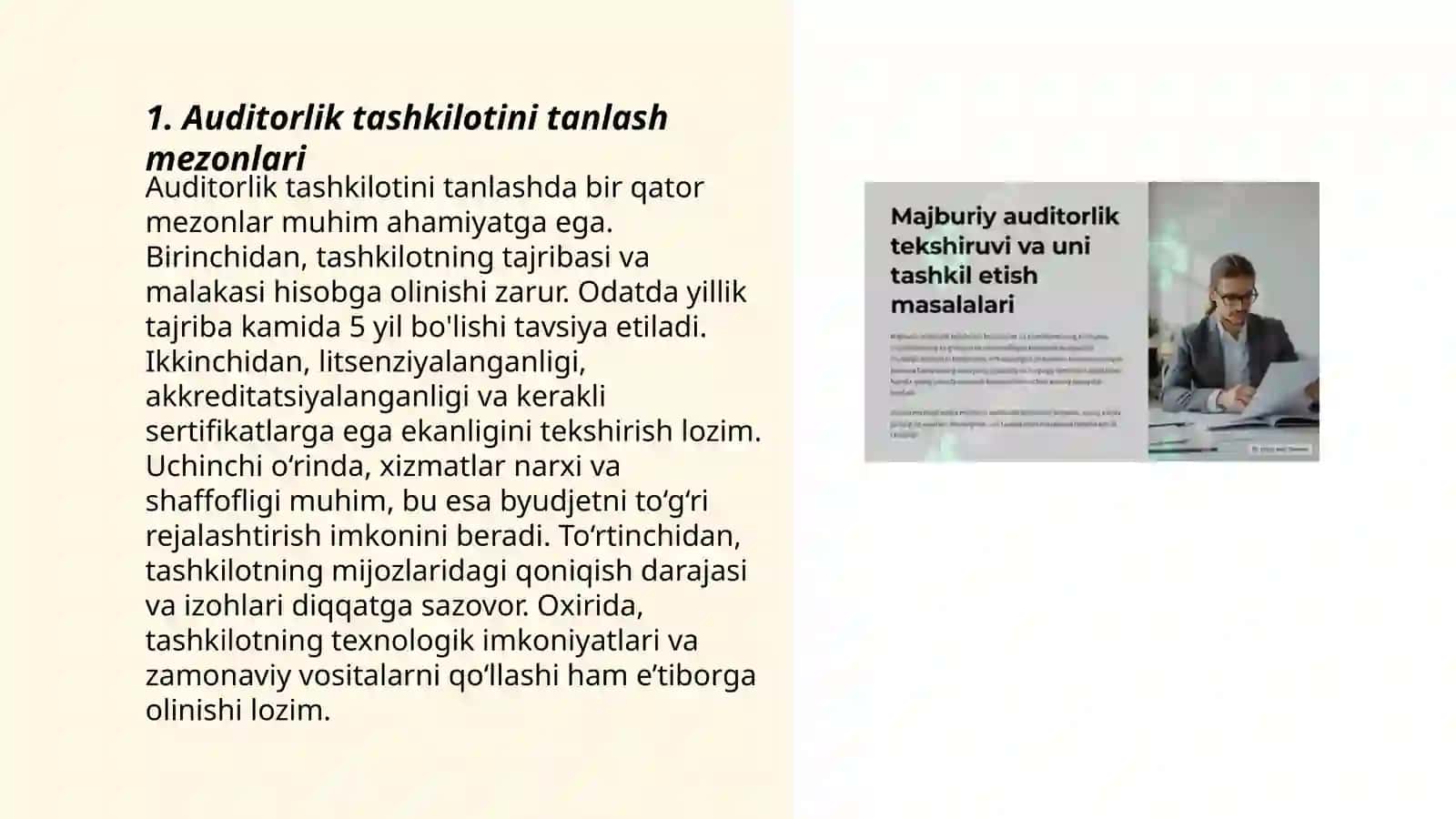 Auditorlik tashkilotlarini turdosh xizmatlarida auditorlikni tanlash 3