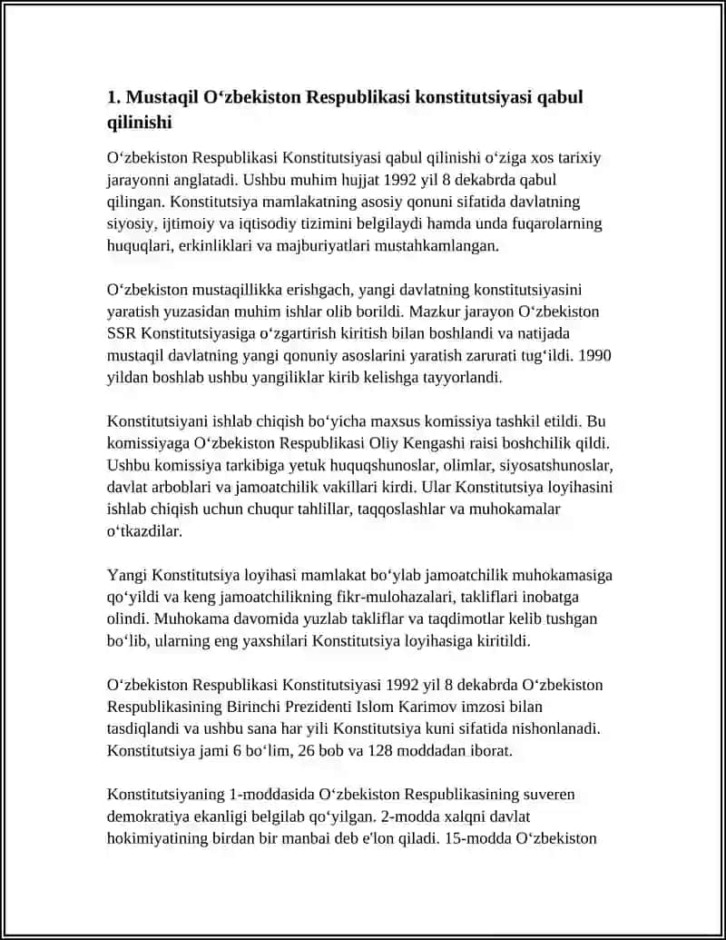 MUSTAQIL O’ZBEKISTON RESPUBLIKASI BIRINCHI KONSTITUSIYASI VA UNING O’ZIGA XOS JIHATLARI 3
