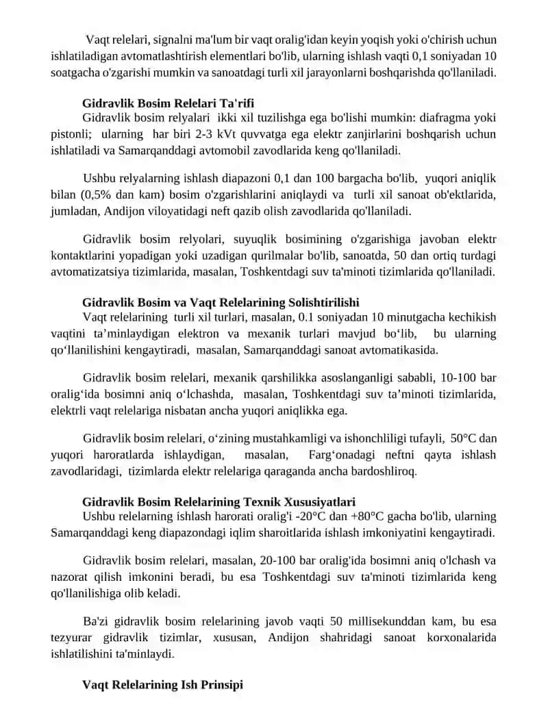 Gidravlik bosim va vaqt relelari 3