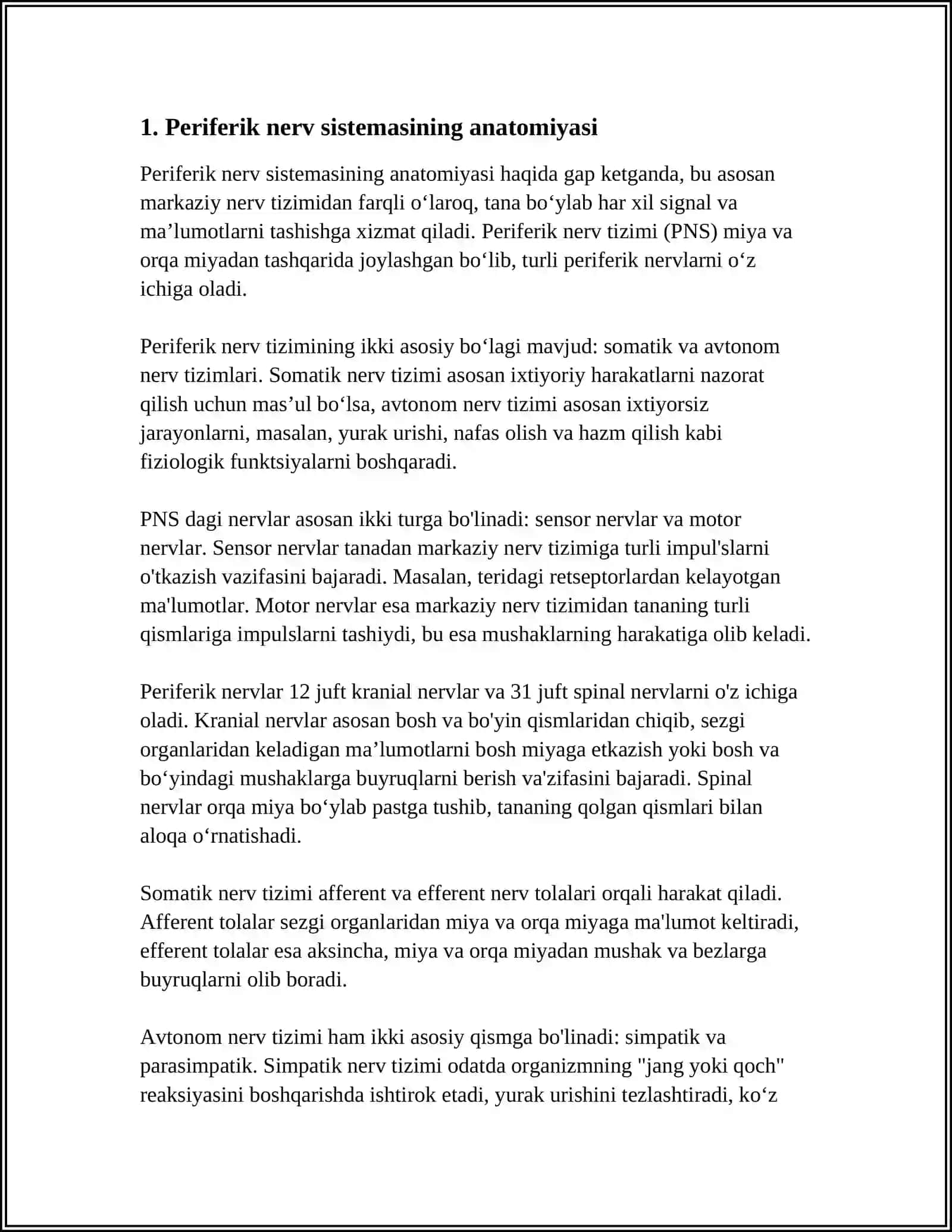 MAVZU:PEREFERIK NERV SISTEMASIGA TA'SIR QILADIGAN MODDALAR. AFERENT ENERVATSIYA HAQIDA TUSHUNCHA TARIFI 3