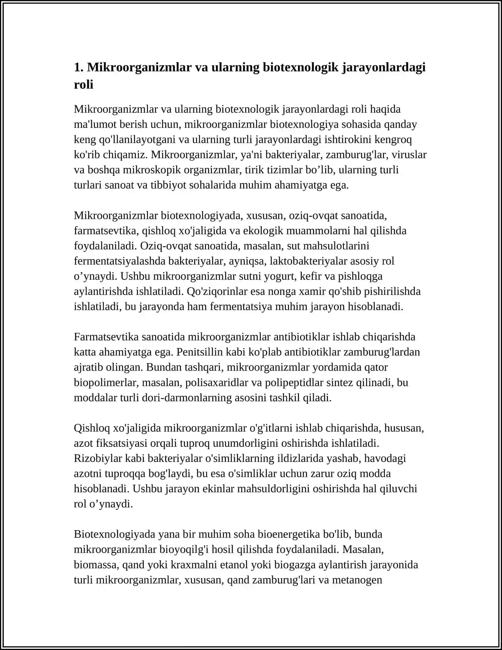 MIKROORGANIZMLAR BIOTEXNOLOGIK JARAYONLARDA FOYDALANISH 3