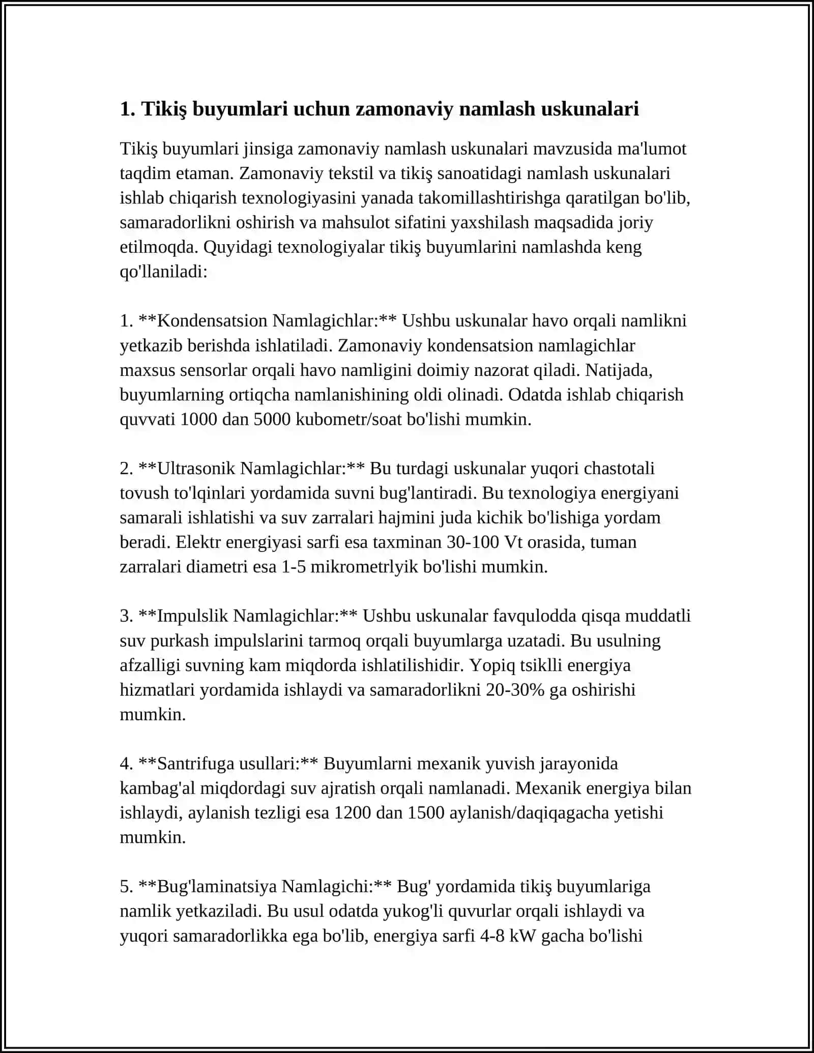TIKUV BUYUMLARIGA NAMLAB-ISITIB ISHLOV BERISH ZAMONAVIYUSKUNALARI 3