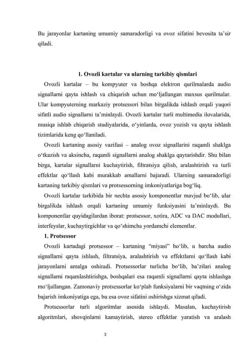 Ovozli kartalarda qo’llanadigan protsessorlarni funksiyalari va bajarilayotgan amallari 3