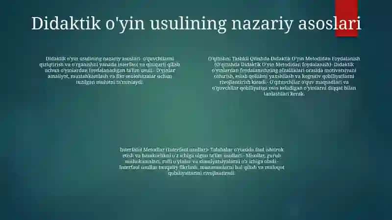 Oqitishni Tashkil Qilishda Didaktik Oyin Metodidan Foydalanish 3