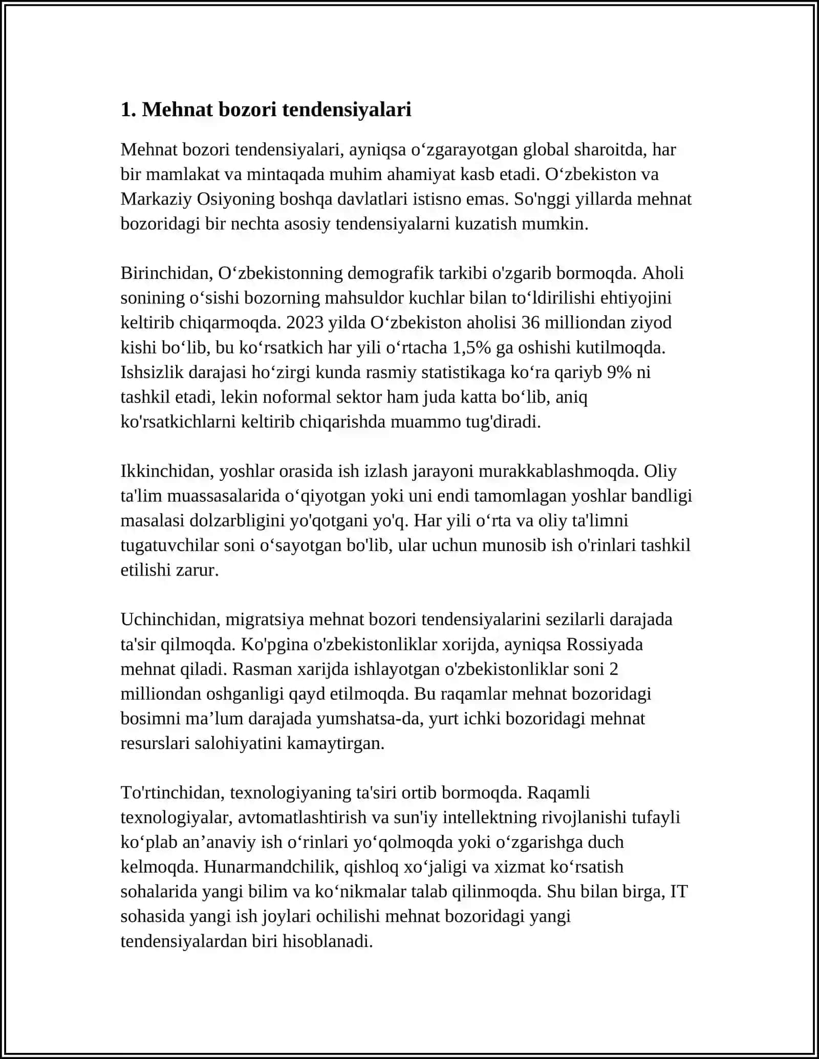 MUSTAQIL ISH Mavzu: MEHNAT BOZORI VA KORXONALARDA MEHNAT RESURSLARIDAN FOYDALANISH 3