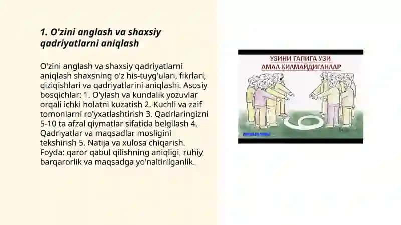O'z ustida ishlash, O'z-o'zini anglash 3