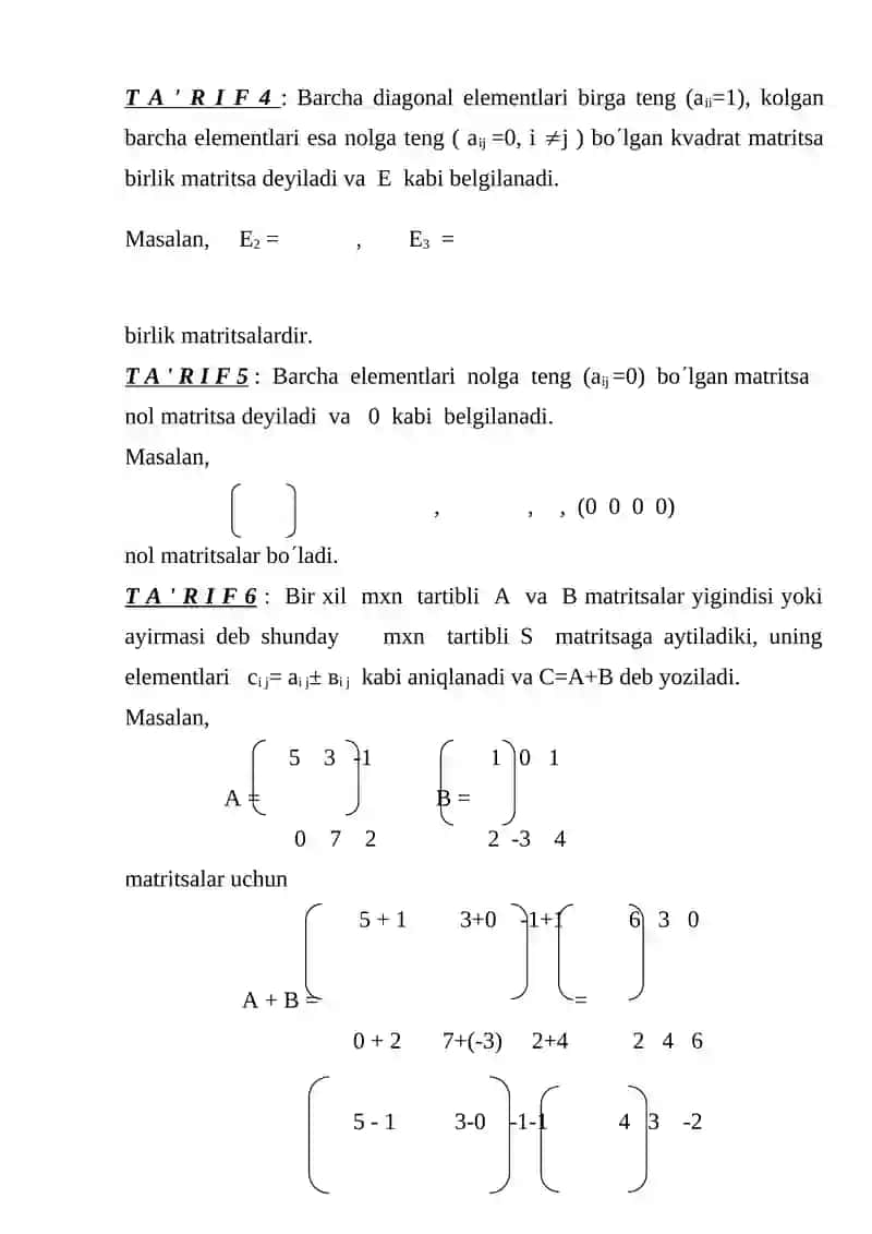 Matritsalar va ular ustida amallar 3