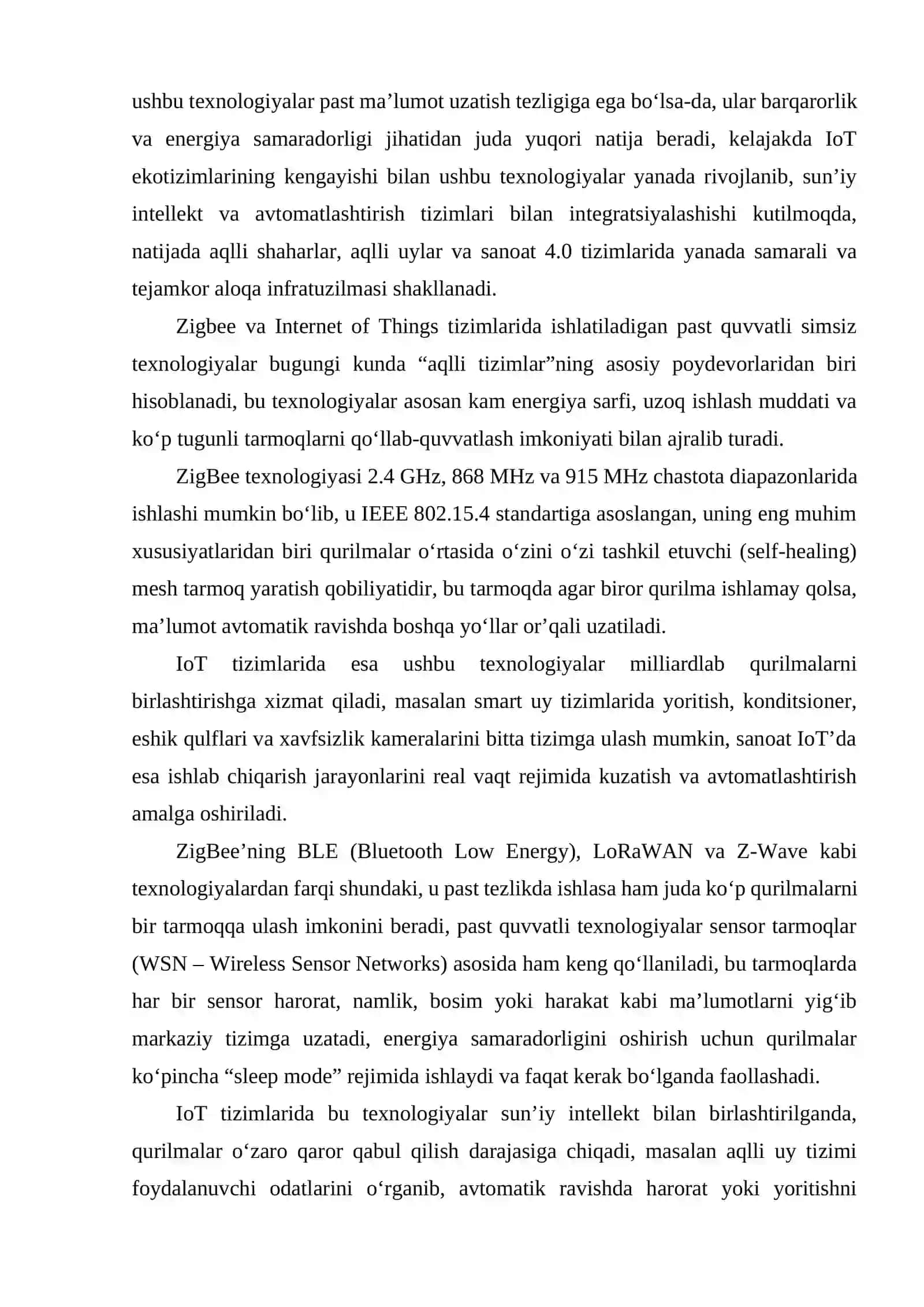 ZIGBEE VA IOT QURILMALARIDA ISHLATILADIGAN PAST QUVVATLI SIMSIZ TEXNOLOGIYALAR 3