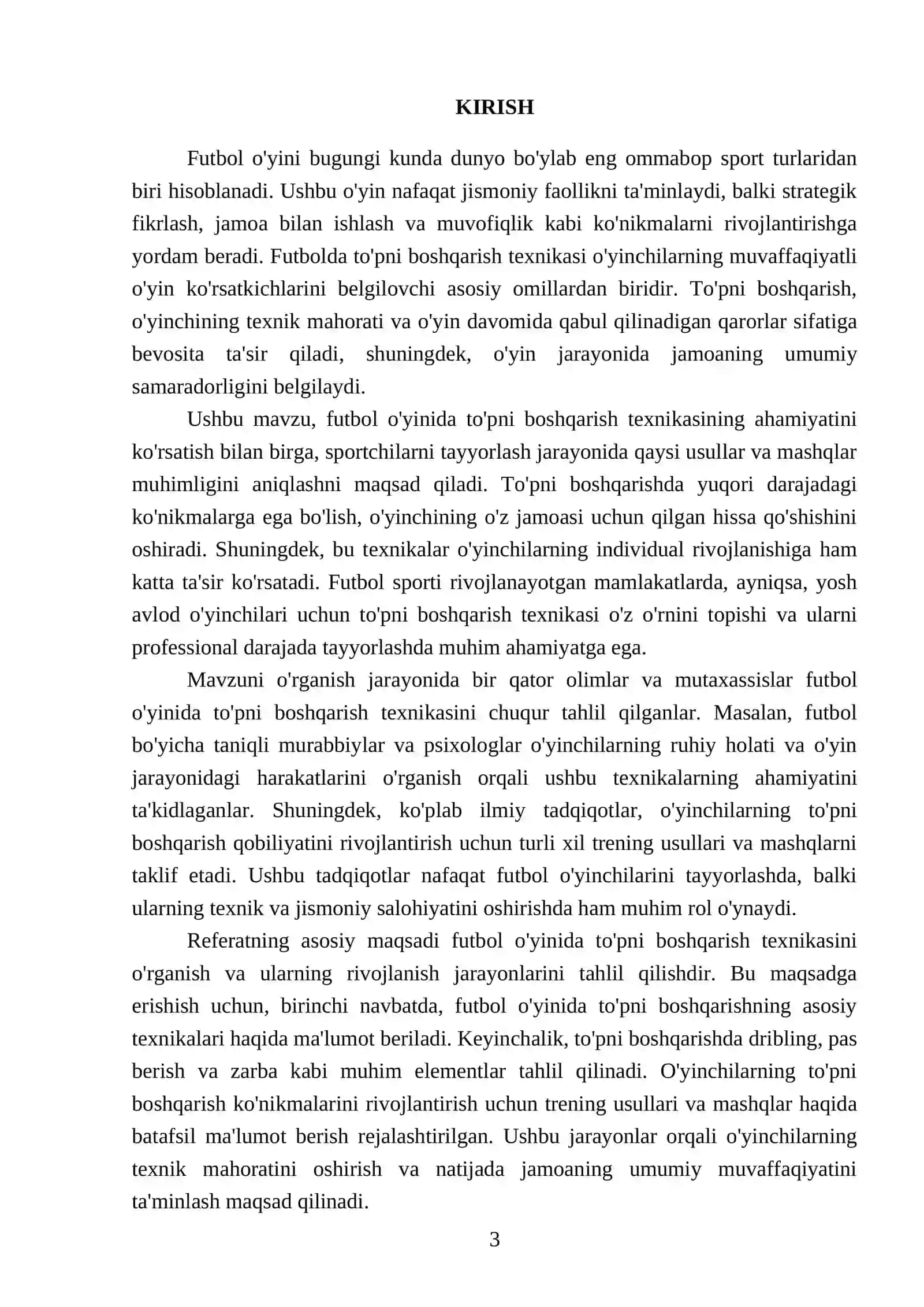 Futbol óyinida tópni boshqarish texnikasini órgatish 3