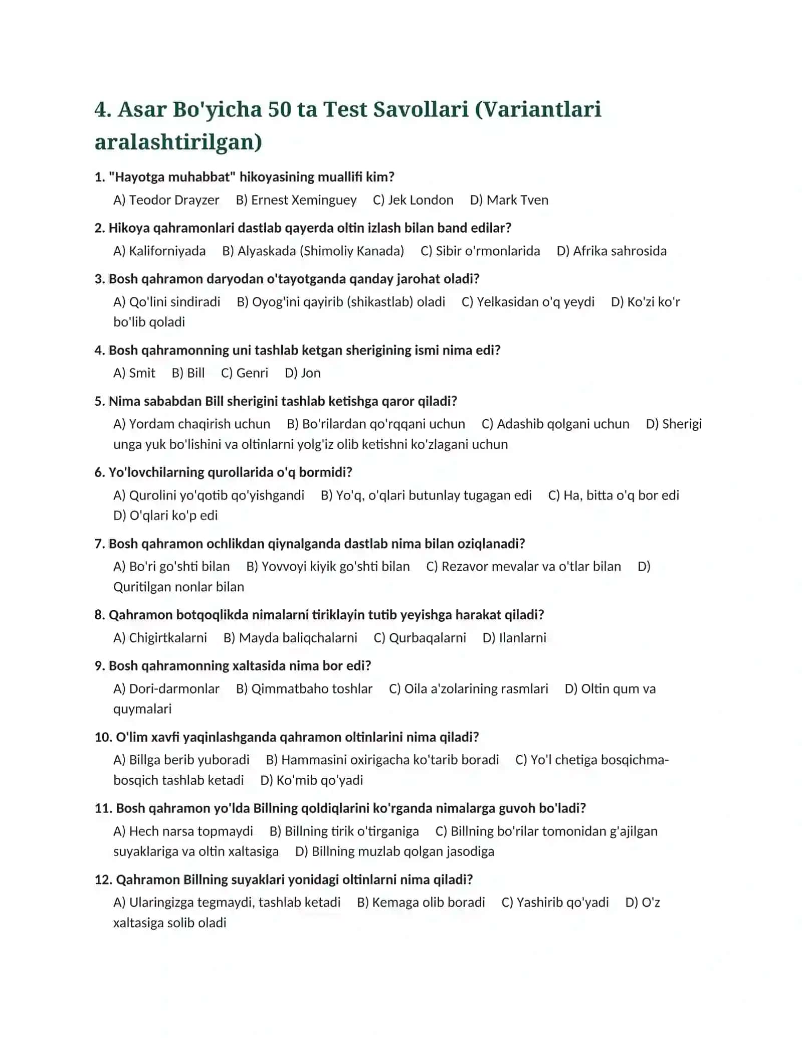 Jek Londonning "Hayotga Muhabbat" Hikoyasi Tahlili 3