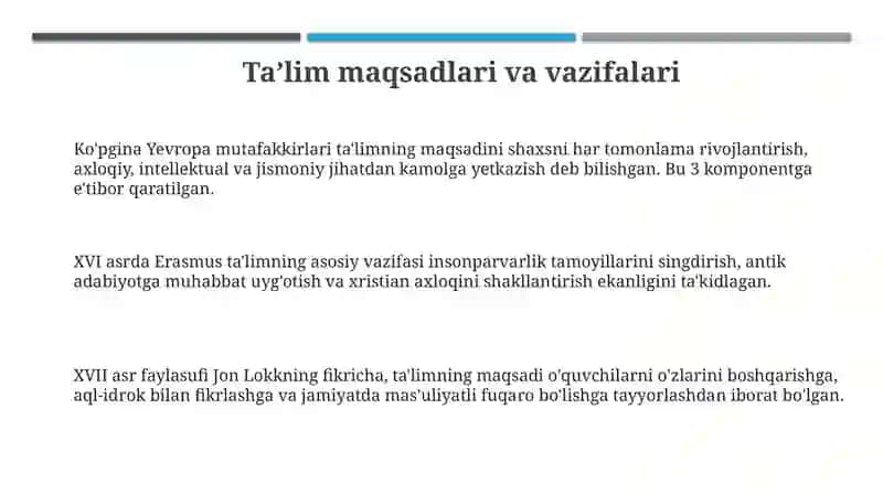 Yevropa mutafakkirlarining asarlarida tarbiyaga oid qarashlar 3