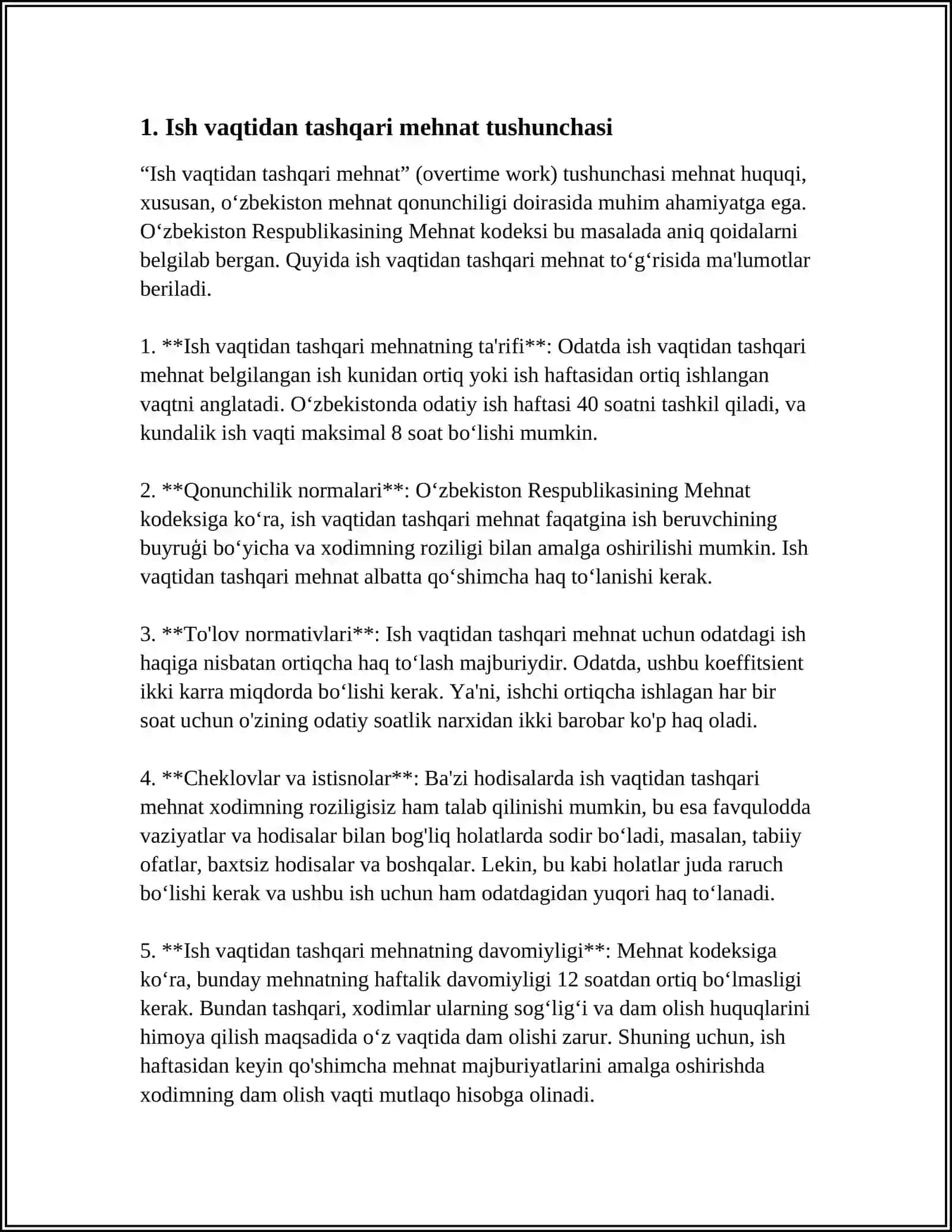ISH VAQTIDAN TASHQARI MEHNAT VA UNING HUQUQIY TARTIBGA SOLINISHI 3
