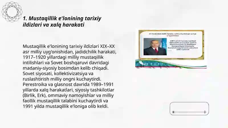 Mustagil O'zbekiston Respublikasi tashkil topishining tarixiyahamiyati 3