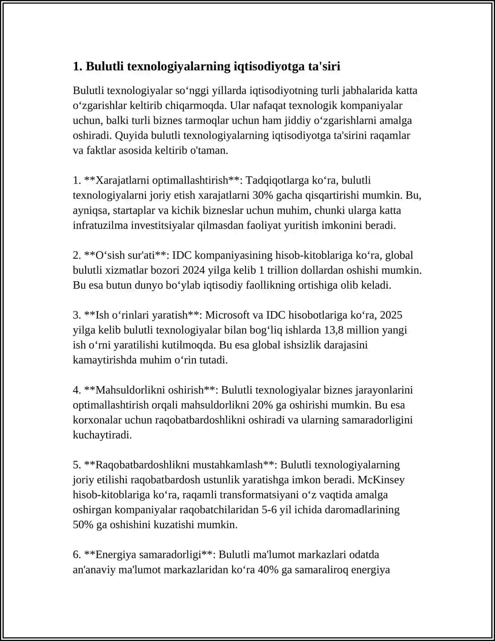 IQTISODIY MASALALARNI BULUTLI TEXNOLOGIYALARDAN FOYDALANISH XUSUSIYATLARI 3