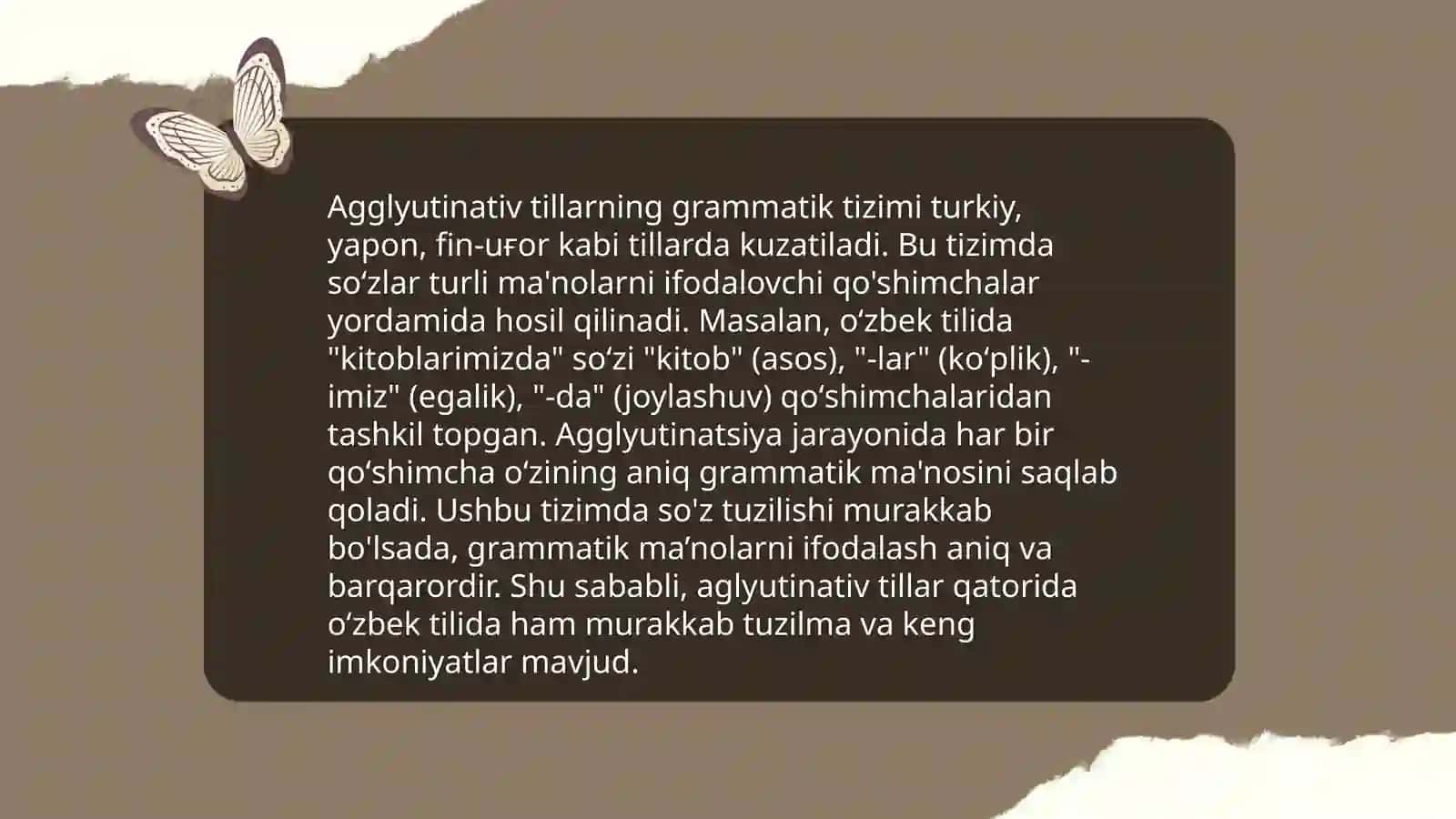 Agglyutinativ tillarning oʻziga xosliklari 3