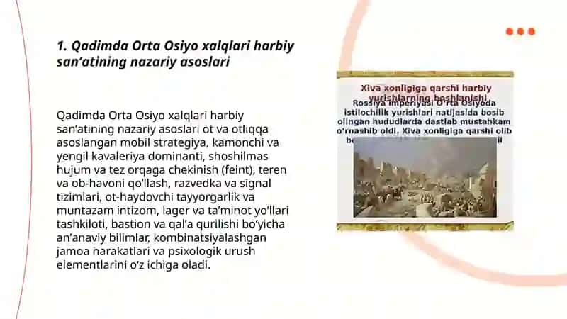 Harbiy sanʼat tarixi va milliy meros fanidan tayyorlagan taqdimoti 3