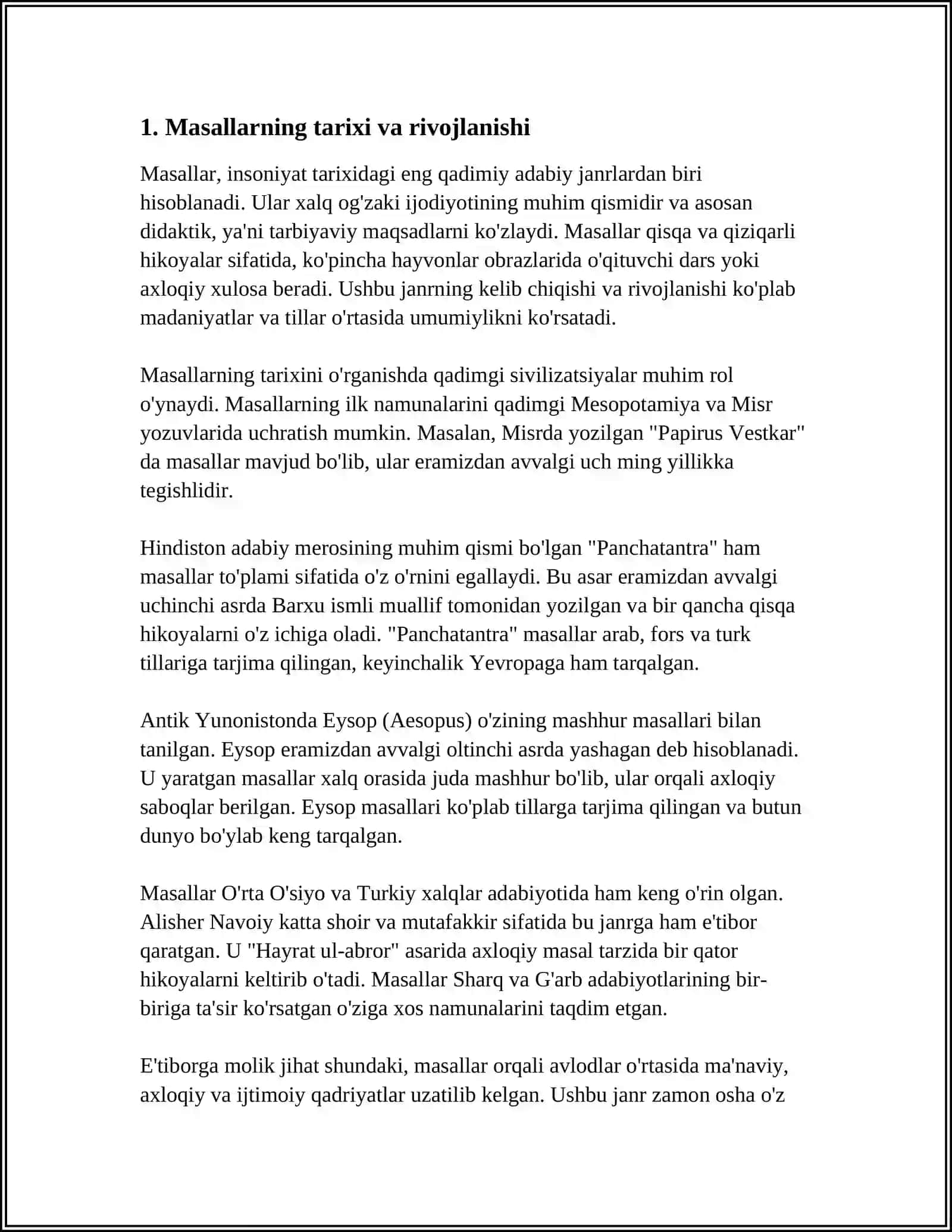 MASAL-MAJOZIY XARAKTERDAGI KICHIK ADABIY JANR 3