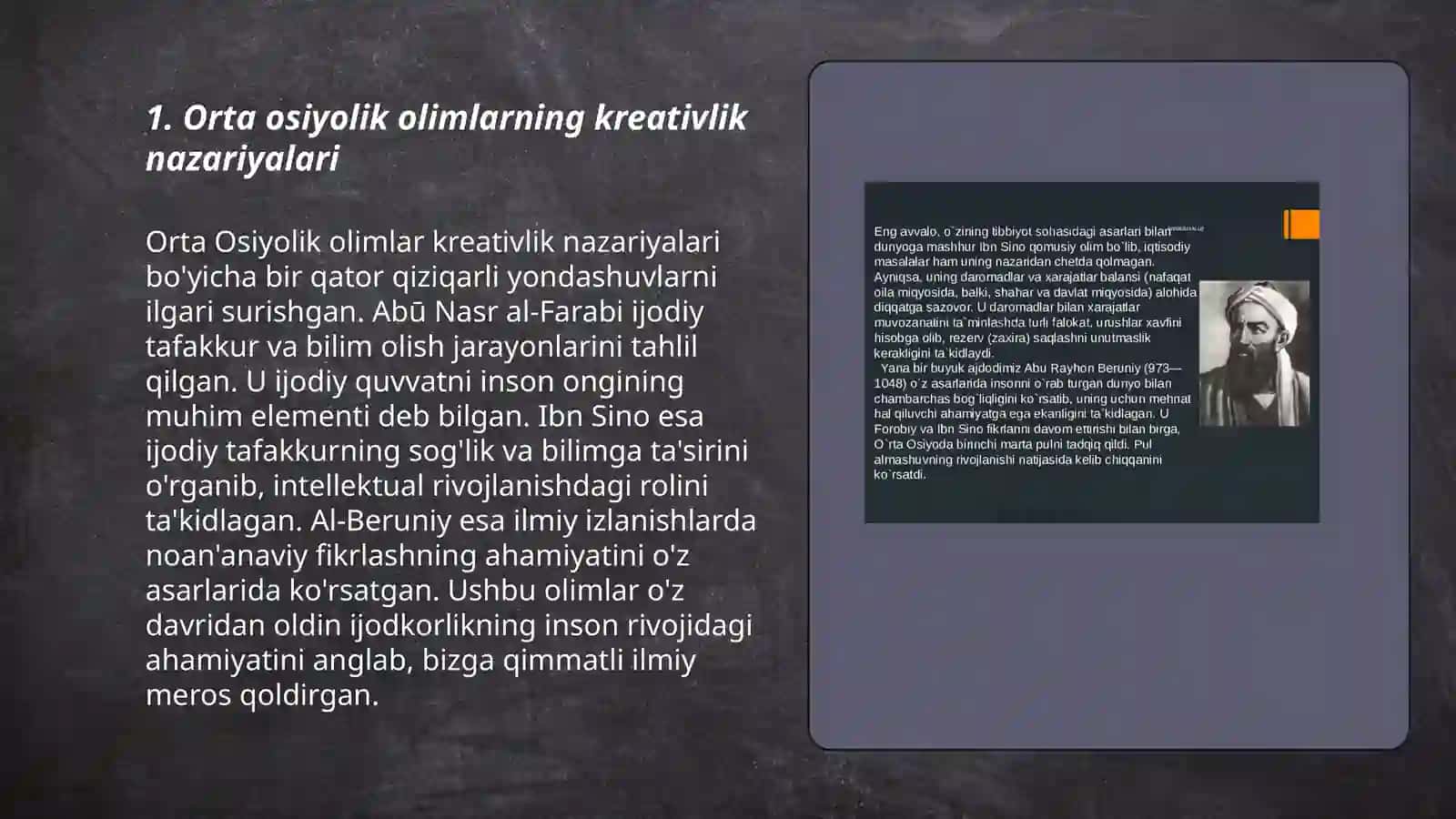 Orta osiyo, Yevropa va sharq olimlarini kreativlik boyicha nazariyalari va metodikalari o`rganish 3
