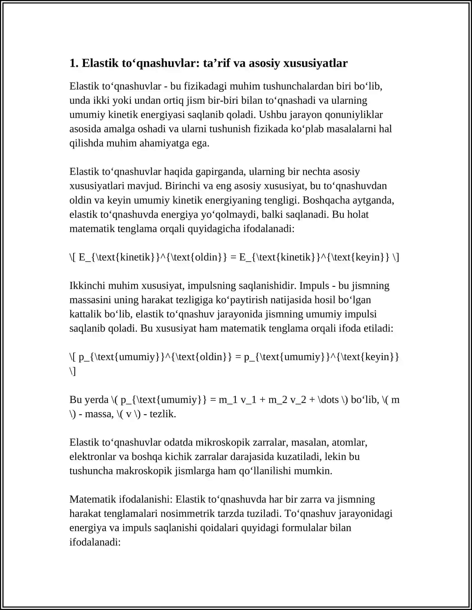 ELASTIK VA NOELASTIK TOʻQNASHUVLAR 3