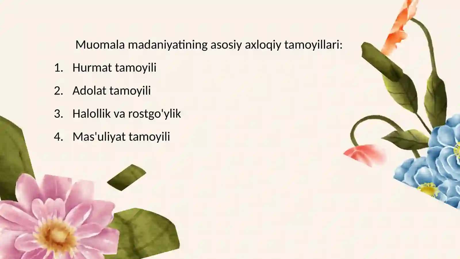 Muomala madaniyatidagi axloqiy me'yorlar. SLAYD 3