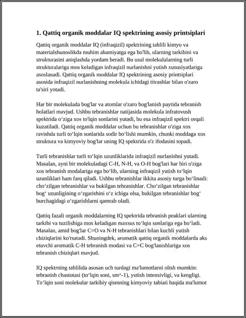 Qattiq Organik Moddalar IQ Spektrlarini O'rganish 3