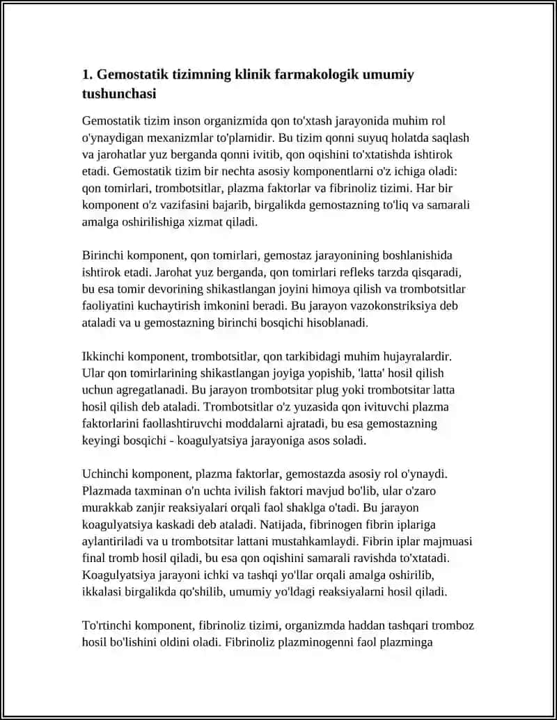 GEMOSTATIK TIZIMIGA TA'SIR ETUVCHI DORI VOSITALARI KLINIK FARMAKALOGIYASI 3