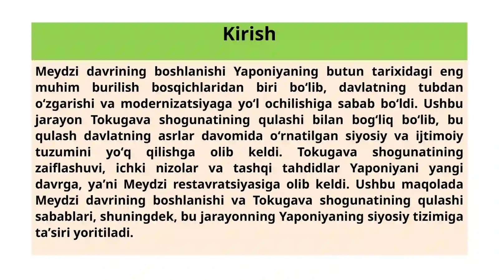MEYDZI DAVRINING BOSHLANISHI VA TOKUGAVA SHOGUNATINING QULASHI 3