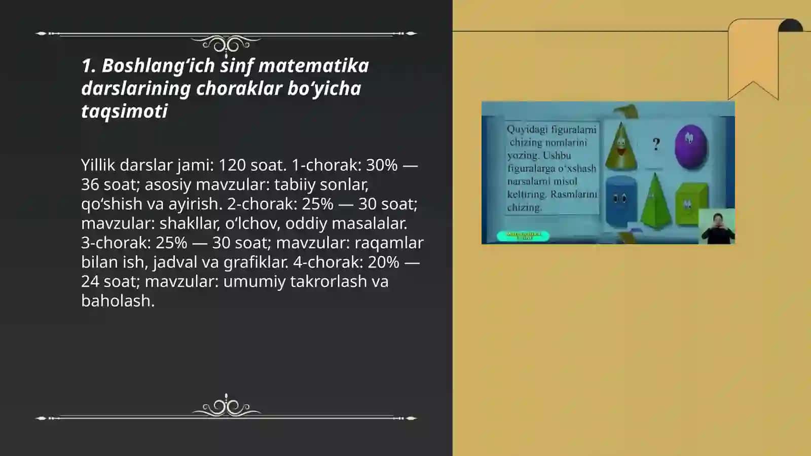 Boshlangʻich sinf matematika dasturining choraklar boʻyicha joylashuvi 3