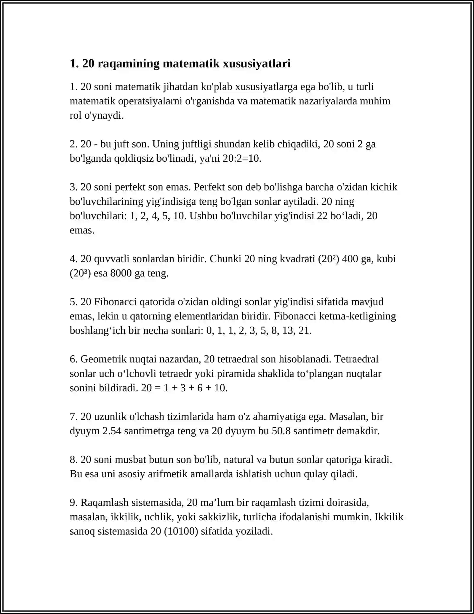 20 soni matematik xususiyatlari 3