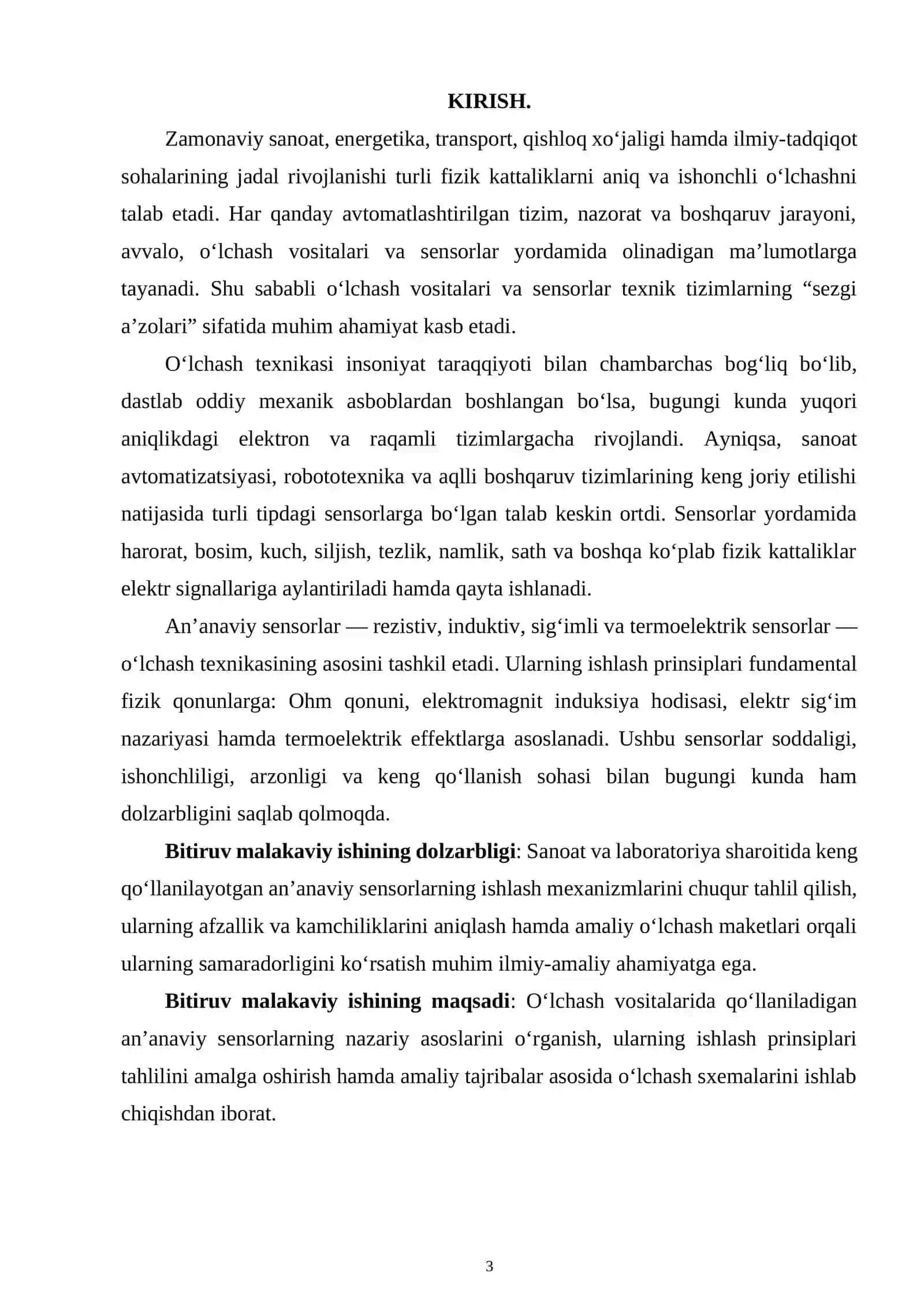 O'lchash vositalarida an'anaviy sensorlar va ularning ishlash prinsiplari tahlili.1 3