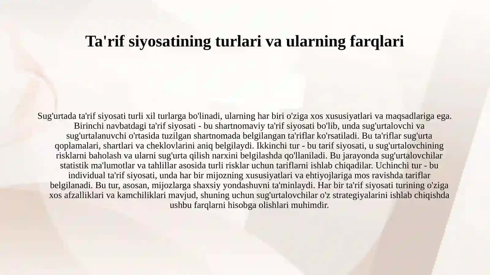 Sug'urtada ta'rif siyosati. 3