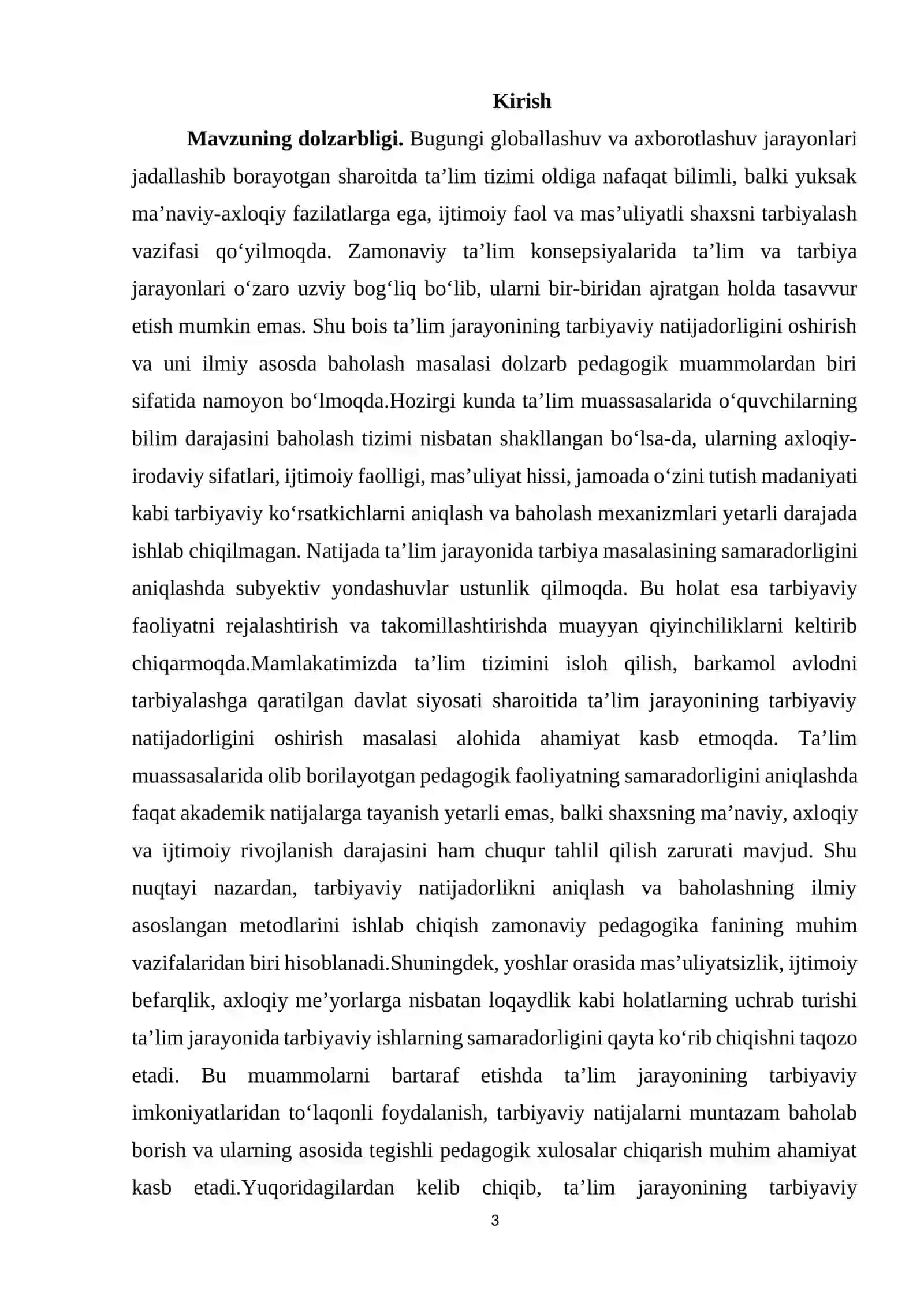 Ta‘lim jarayonining tarbiyaviy natijadorligini baholash mavzusidagi kurs ishi 3