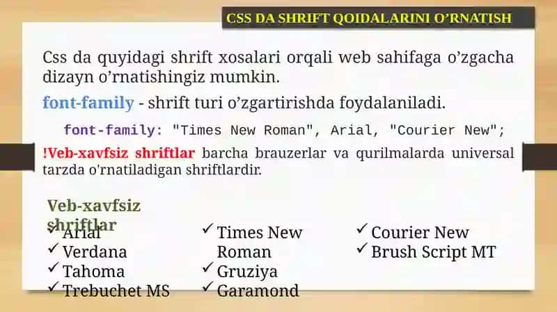CSS da shrift qoidalarini o'rnatish 3