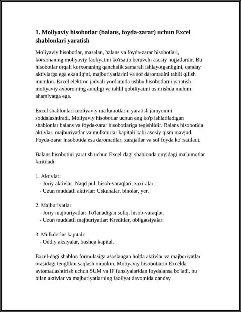 IQTISODIY SOHA BOʻYICHA EXCEL ELEKTRON JADVALIDA ELEKTRON HUJJATLAR YARATISH 3