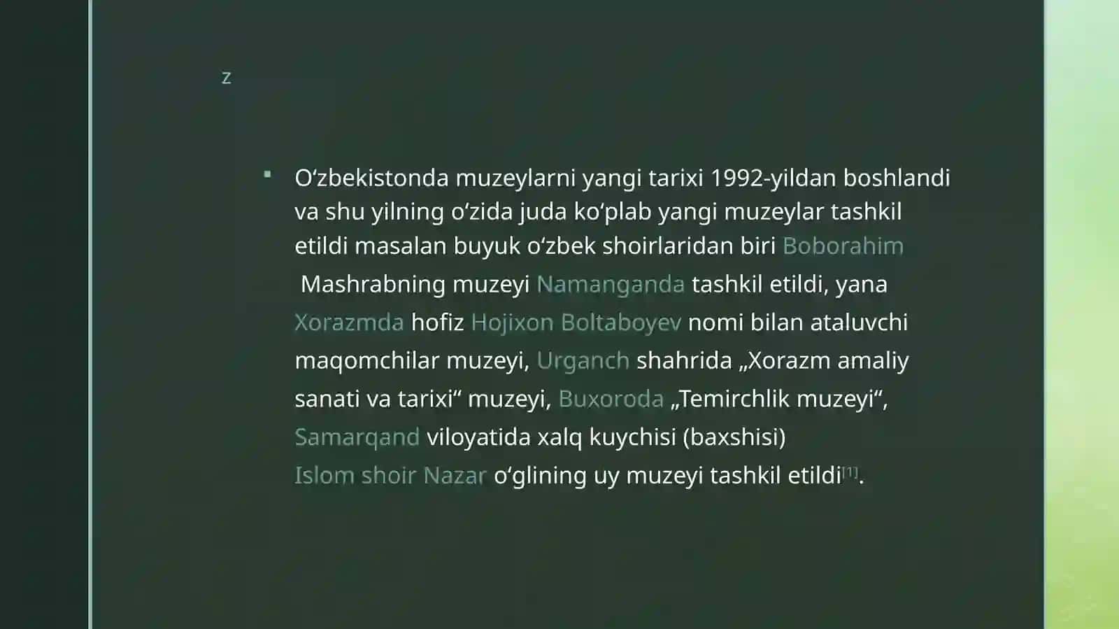 Mustaqillidankeyingitashkiletilgan muzeylar 3