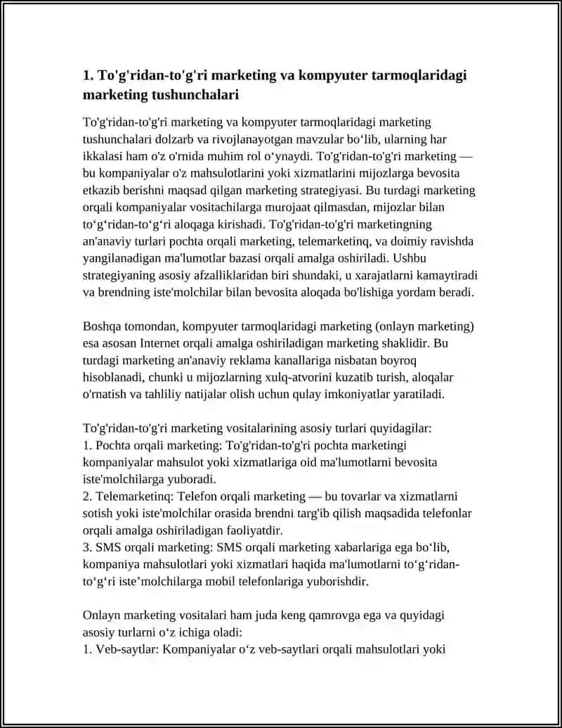 TO'G'RIDAN-TO'G'RI MARKETING VA KOMPYUTER TARMOQLARIDAGI MARKETING 3