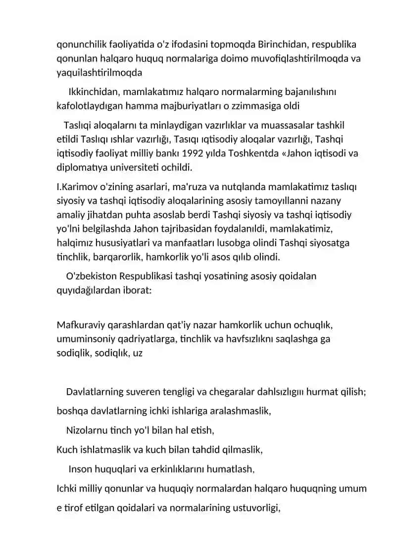 Oʻzbekistonning tinchliksevar tashqi siyosati va uning jahon hamjamiyati tomonidan tan olinishi. 3