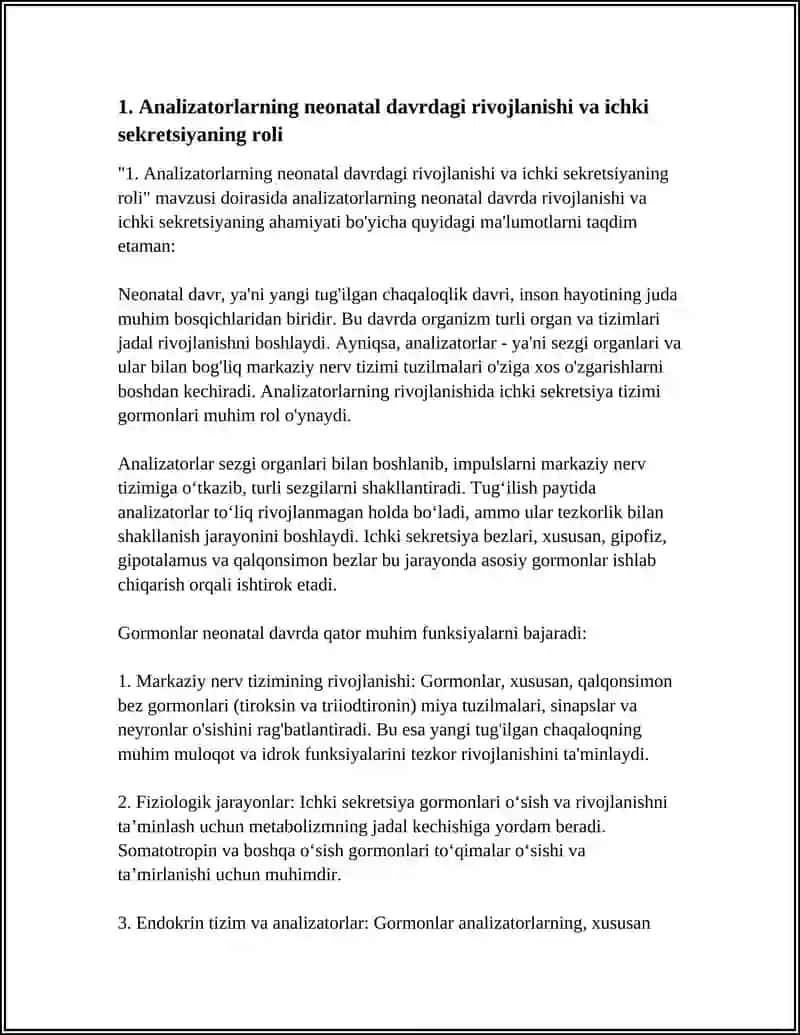 ANALIZATORLARNING YOSH XUSUSIYATI. ICHKI SEKRETSIYA 3