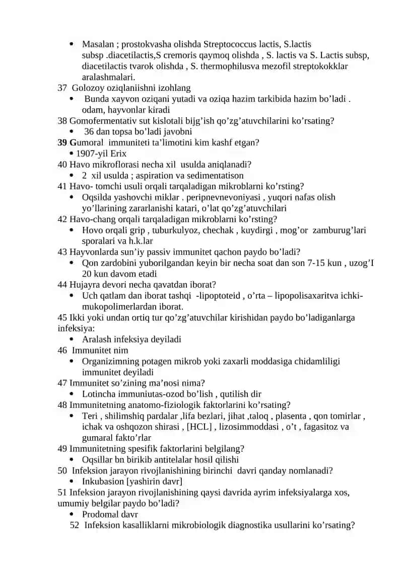 "MIKROBIOLOGIYA" FANIDAN TEST SAVOLLARI 3